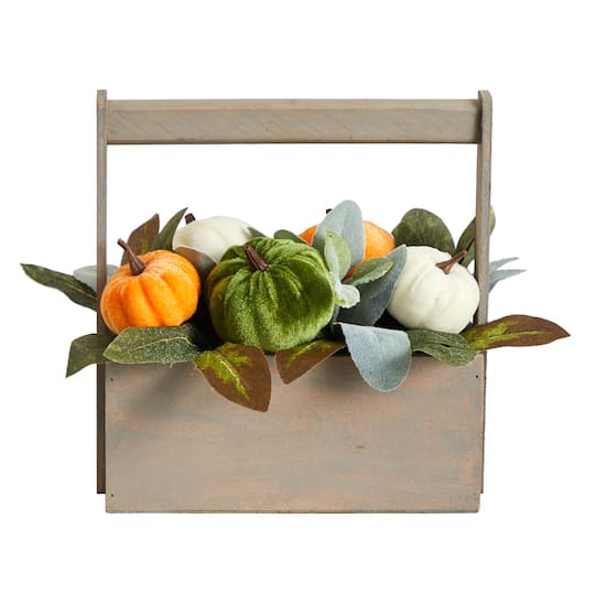 10&#x22; Pumpkin Autumn Arrangement In Wood Basket